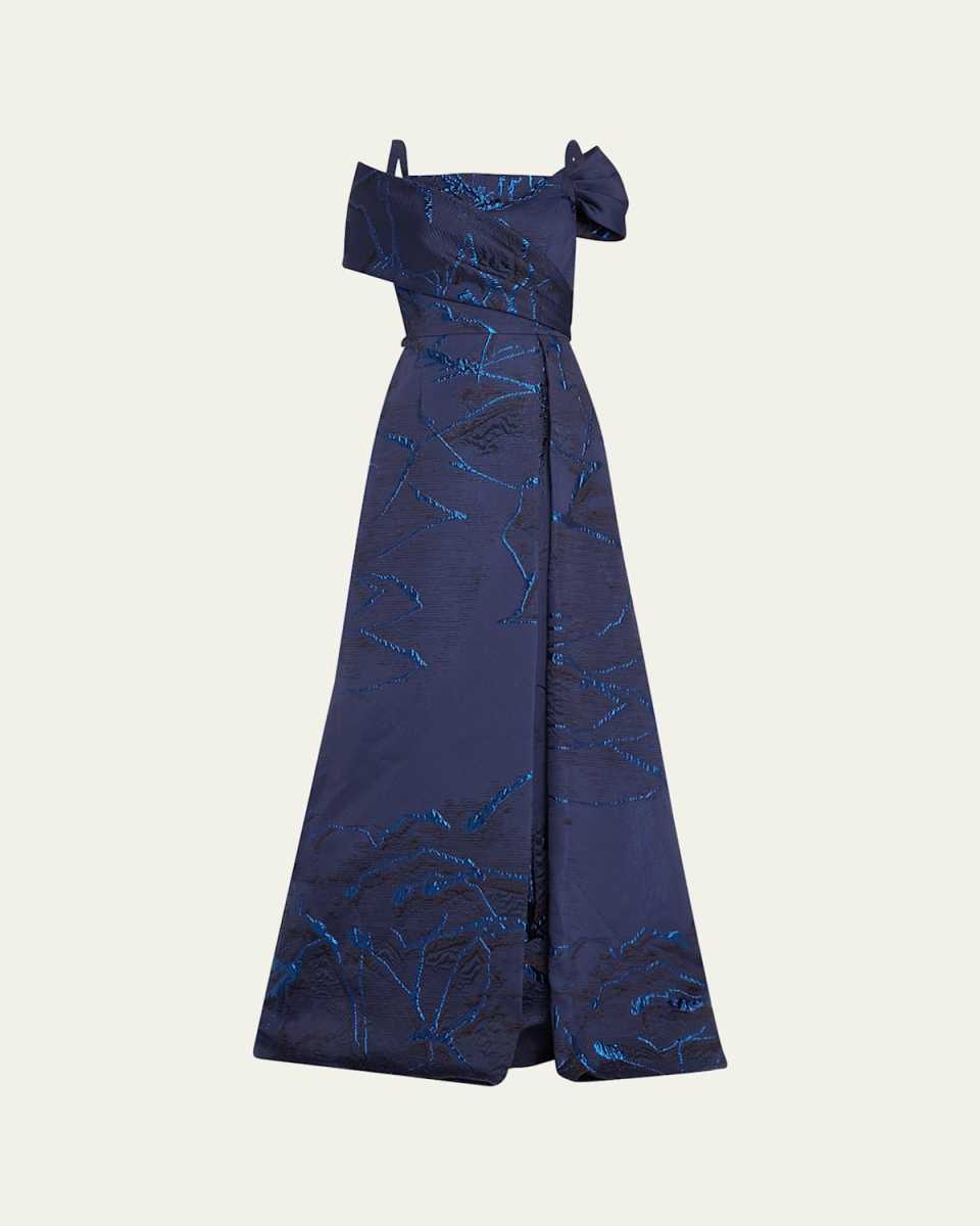 Cutout Metallic Jacquard Gown